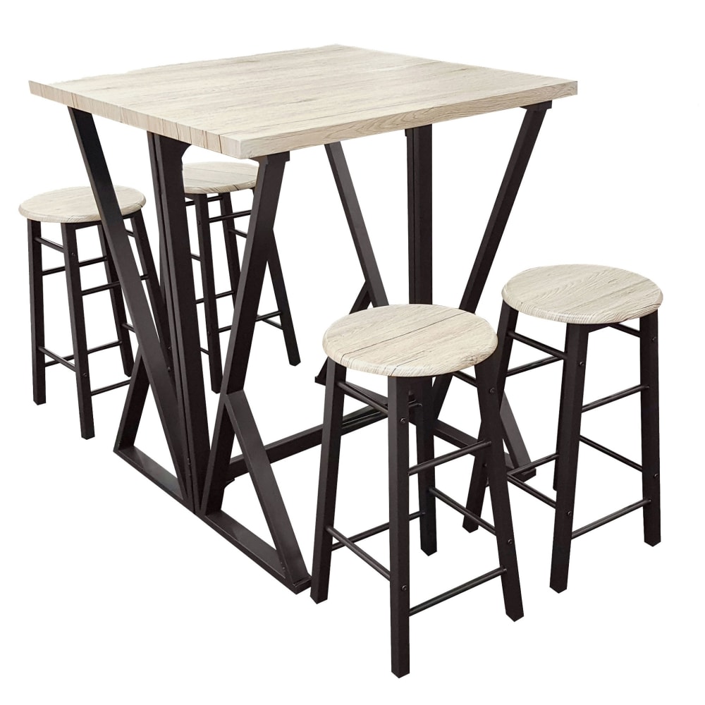 Table de bar pliable + 4 tabourets de bar en bois et métal noir