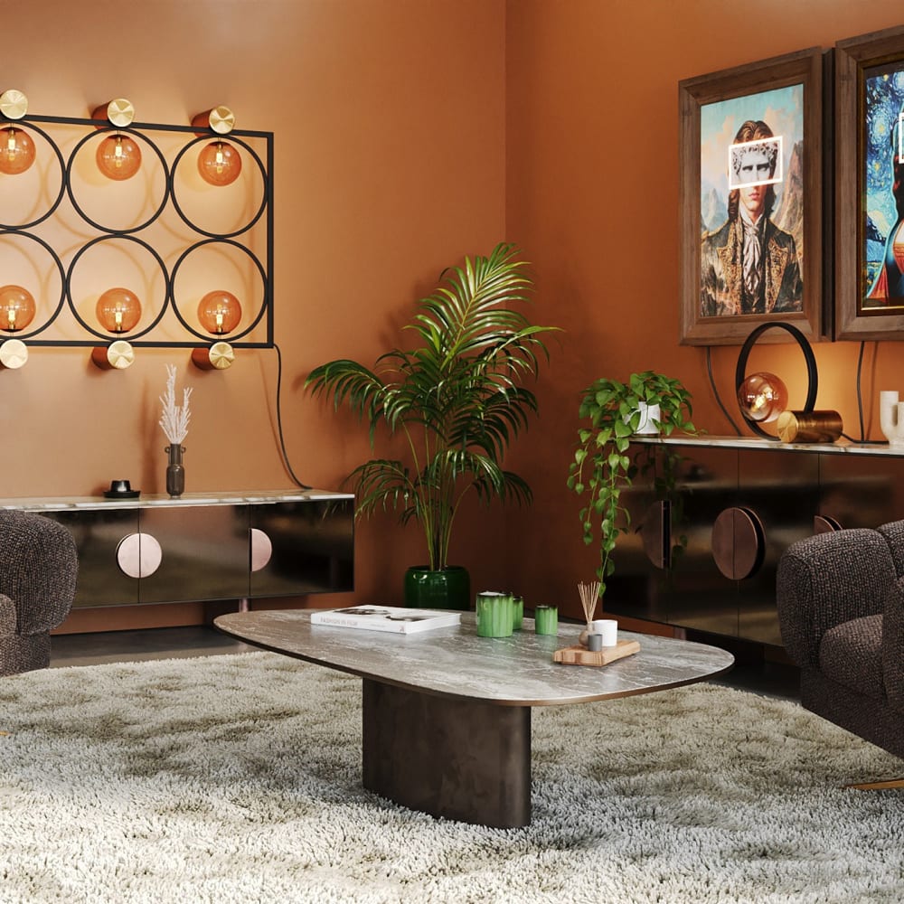 Couchtisch aus Glas, Keramik und Stahl, schwarz, 150x86cm -