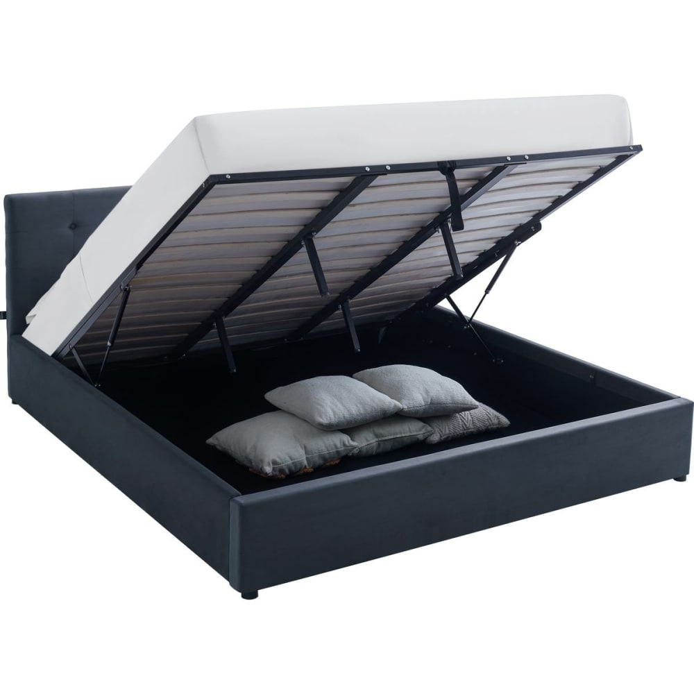 Lit coffre 180x200 cm avec tête de lit en velours gris foncé