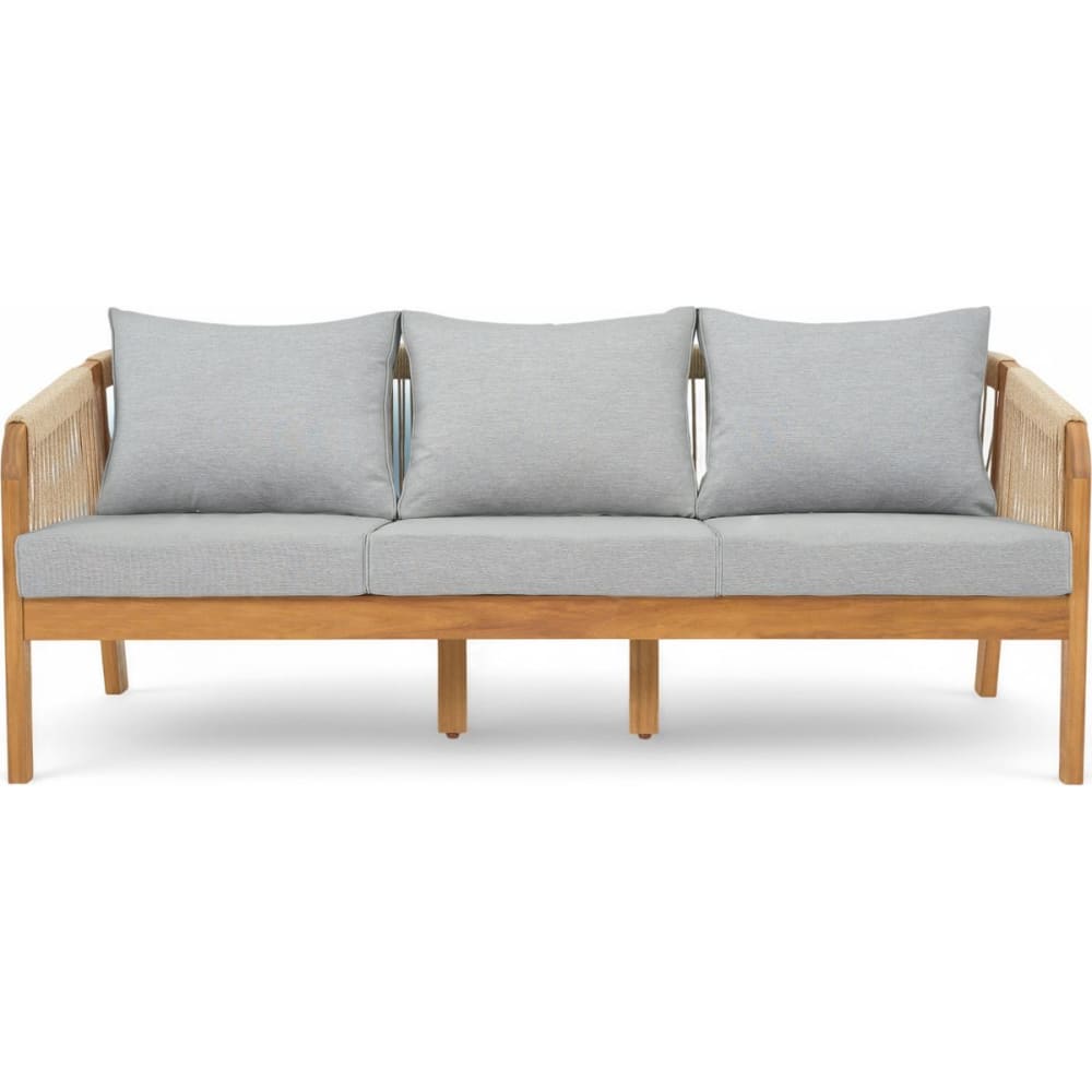 Canapé de jardin 3 places, bois FSC - coussins gris chiné