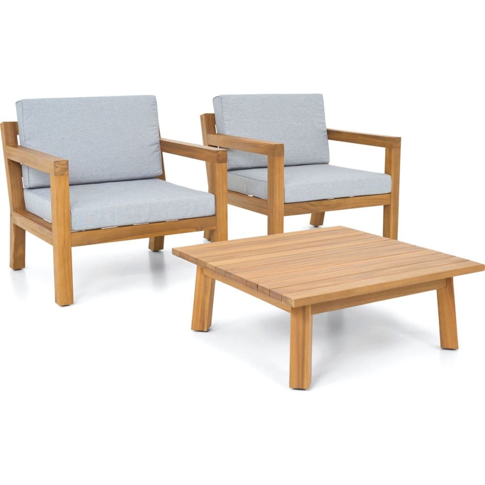 Salon de jardin 2 places - bois FSC - 2 fauteuils et table basse