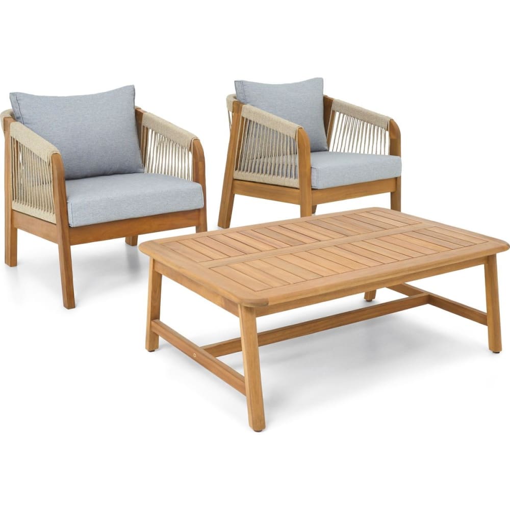 Salon de jardin 2 places - bois FSC - 2 fauteuils et table basse