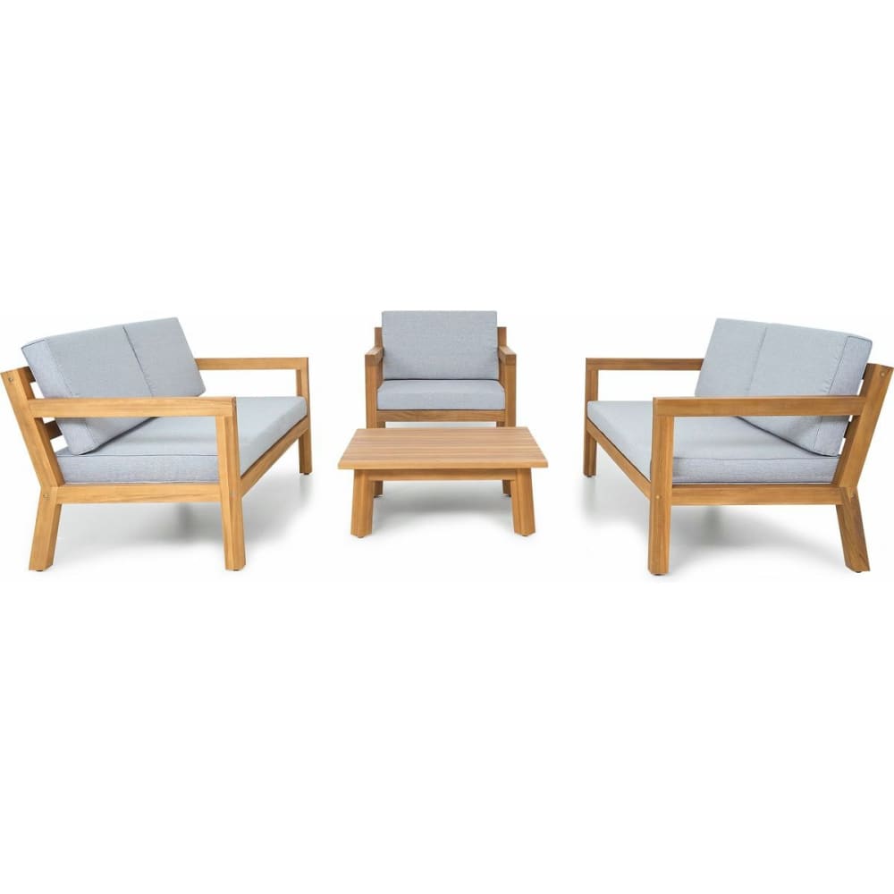 Salon de jardin 5 places - bois FSC - 2 Canapés, 1 fauteuil, table