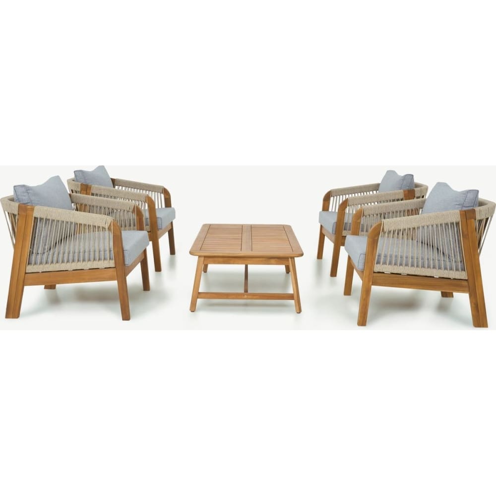 Salon de jardin 4 places - bois FSC - 4 fauteuils et table basse