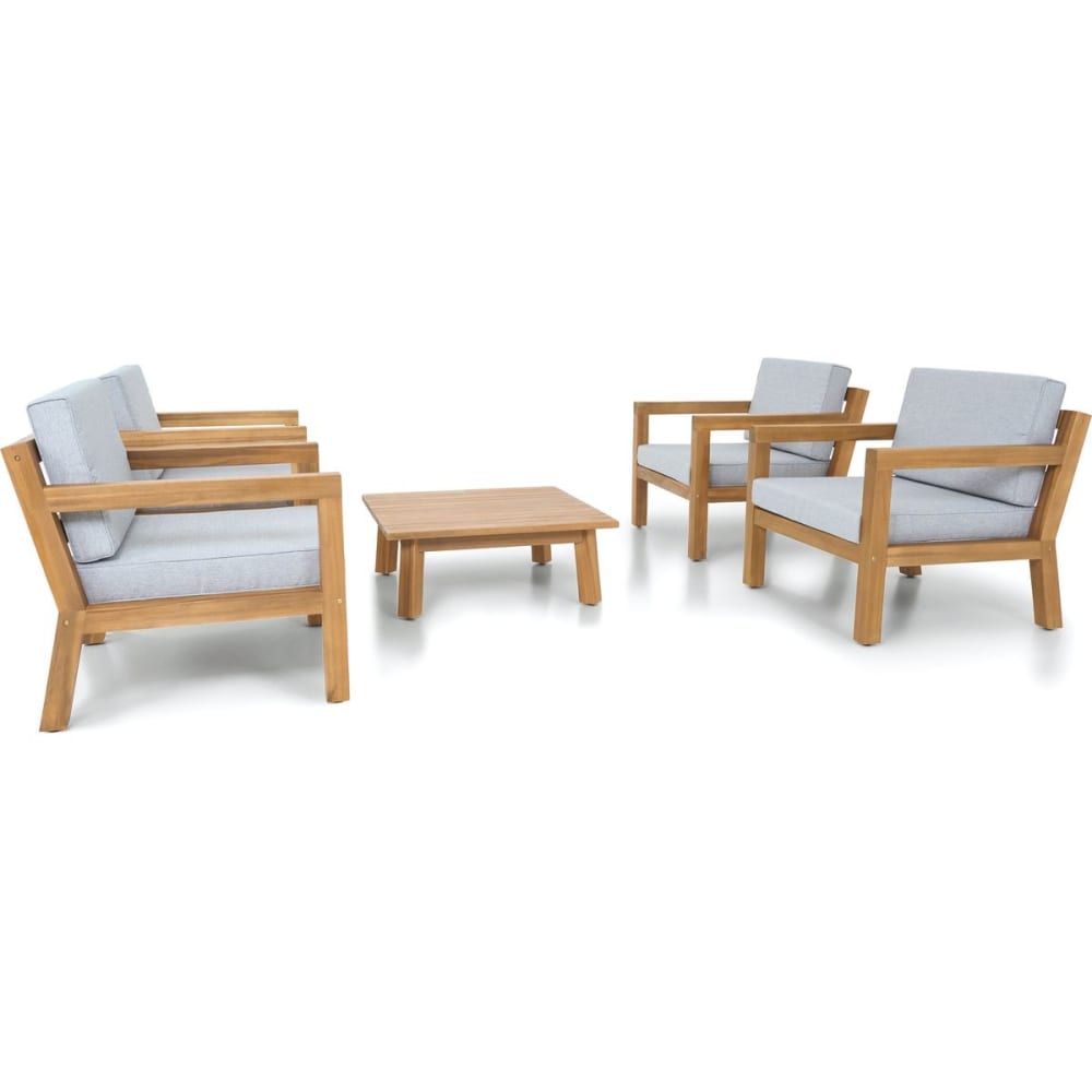 Salon de jardin 4 places - bois FSC - 4 fauteuils et table basse