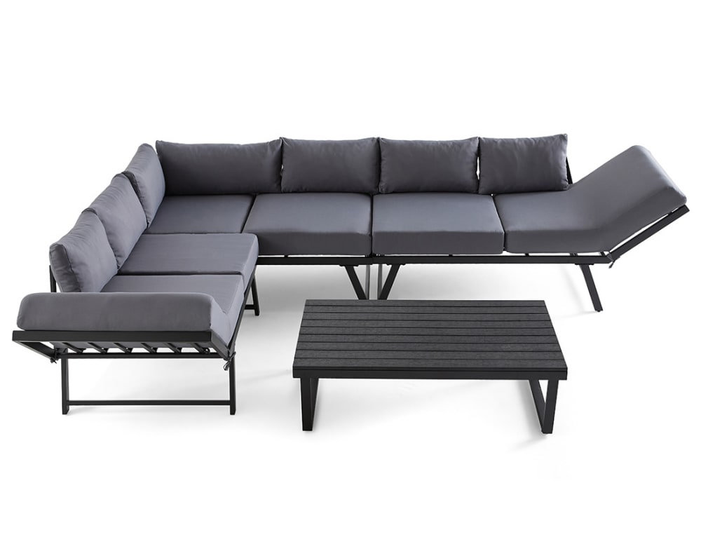 Salon de jardin 5 places en acier noir / gris