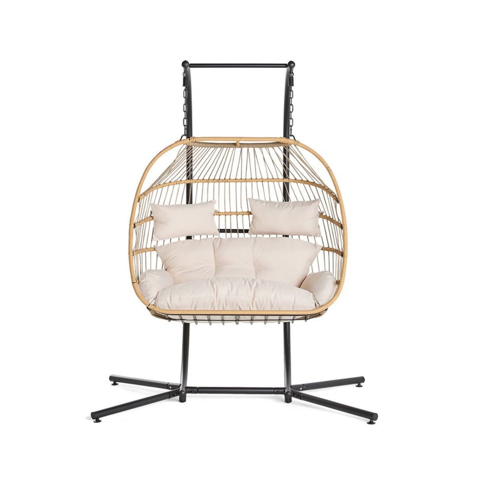 Fauteuil suspendu en polyrotin beige
