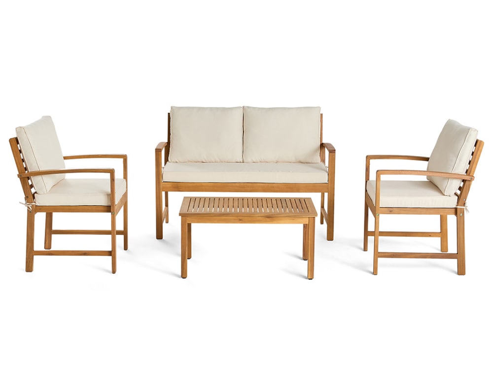 Salon de jardin 4 places en bois massif d'acacia bois / beige