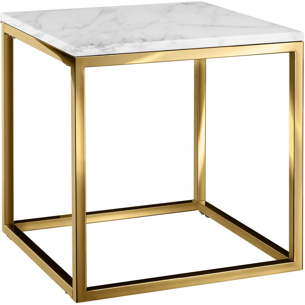 Table d'appoint en marbre carrée réglable en hauteur blanc et doré