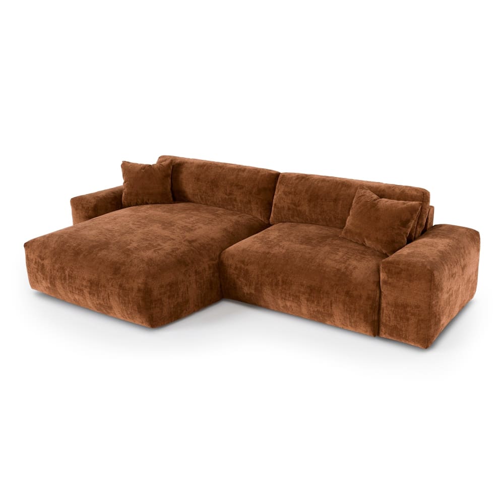 Canapé d'angle gauche 4 places en velours gaufré terracotta
