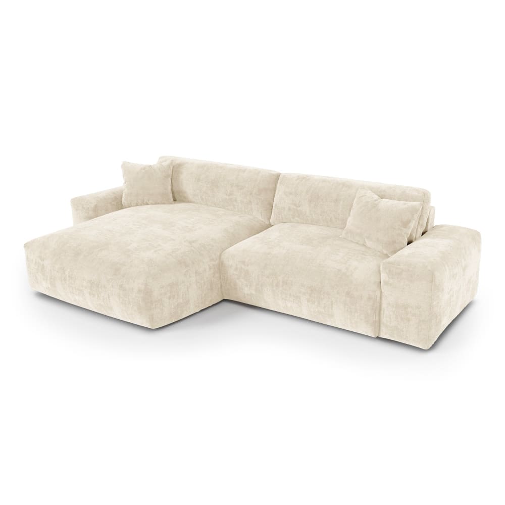Canapé d'angle gauche 4 places en velours gaufré crème