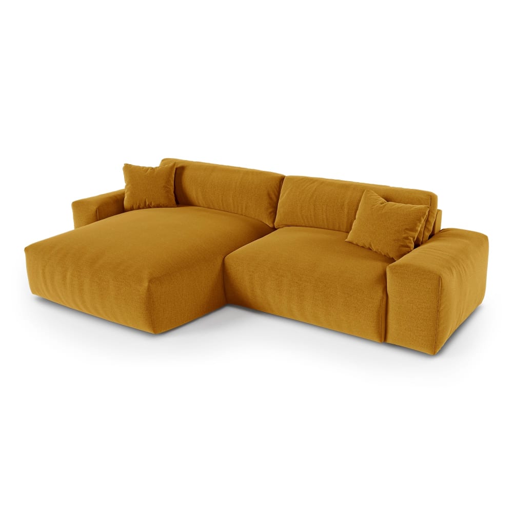 Canapé d'angle gauche 4 places en tissu tramé toucher doux  moutarde