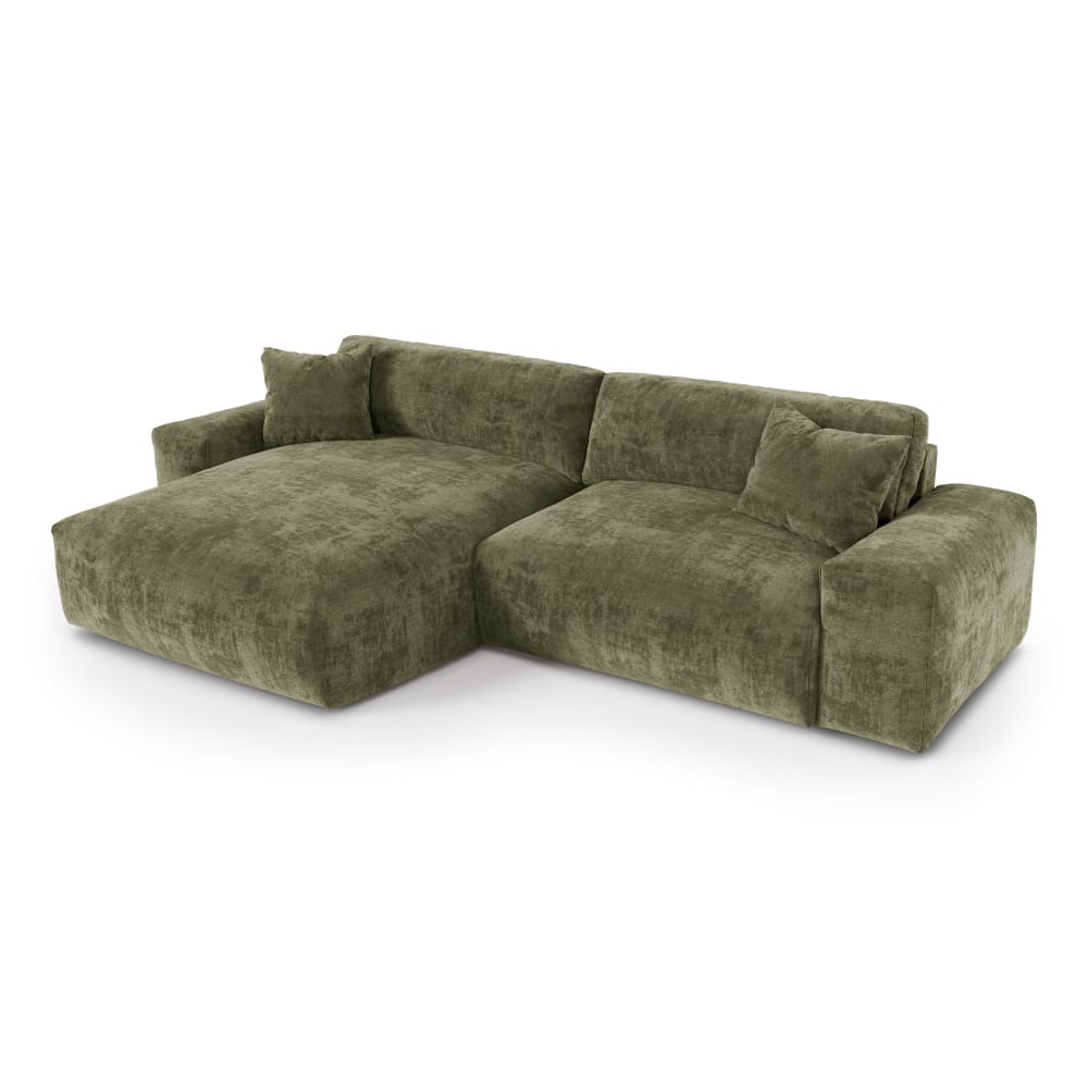 Canapé d'angle gauche 4 places en velours gaufré vert vintage