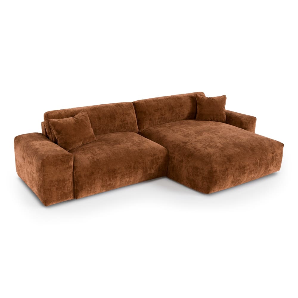 Canapé d'angle droit 4 places en velours gaufré terracotta