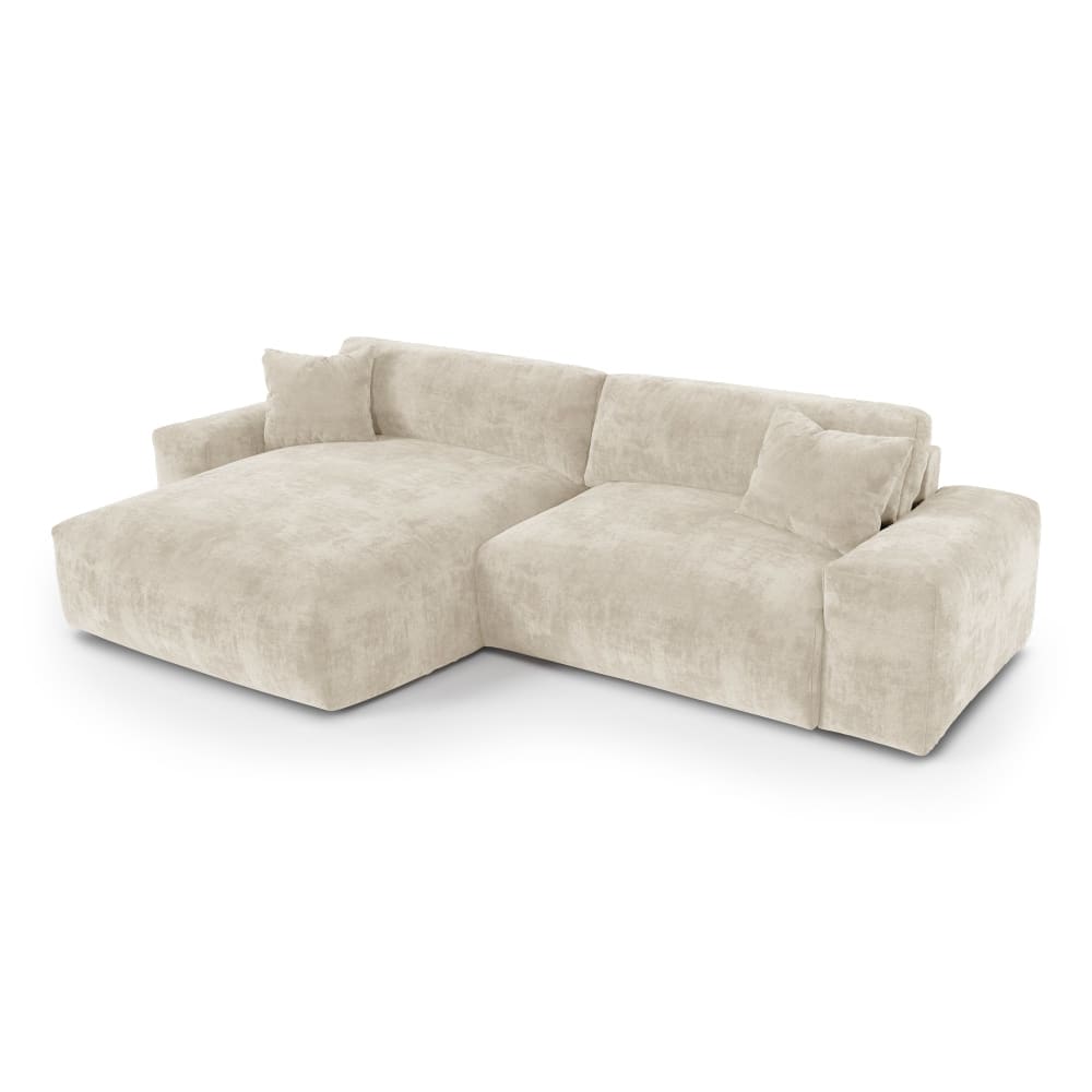 Canapé d'angle gauche 4 places en velours gaufré beige