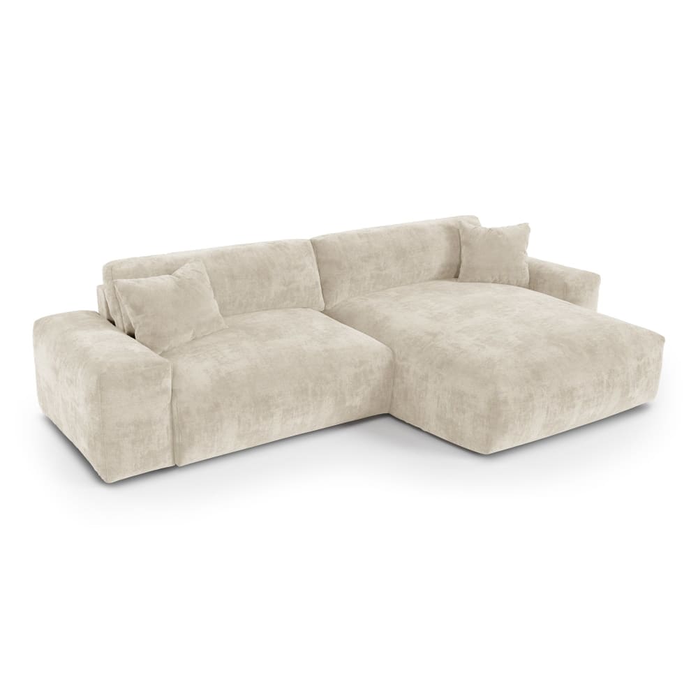 Canapé d'angle droit 4 places en velours gaufré beige