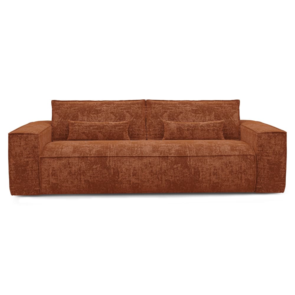 Canapé convertible express 3 places en velours gaufré terracotta