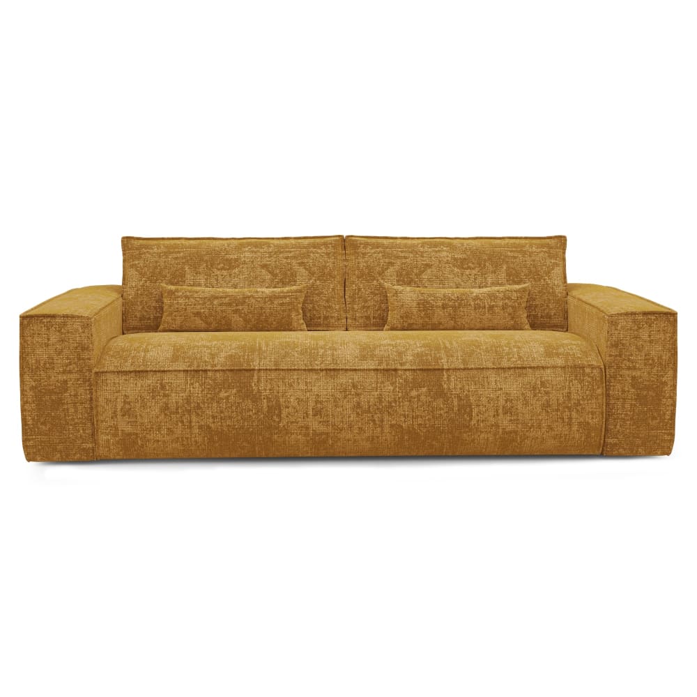 Canapé convertible express 4 places velours gaufré moutarde
