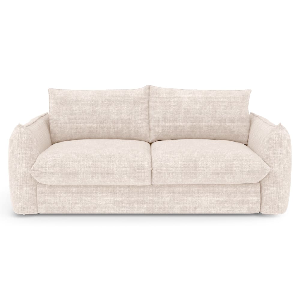 Canapé convertible express 3 places en velours gaufré crème