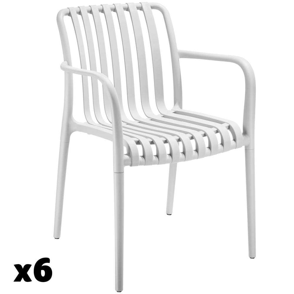 Lot 6 chaises de jardin empilables résistantes aux intempéries crème