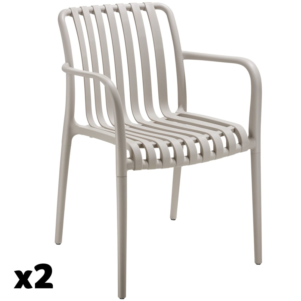 Lot 2 chaises de jardin empilables résistantes aux intempéries taupe