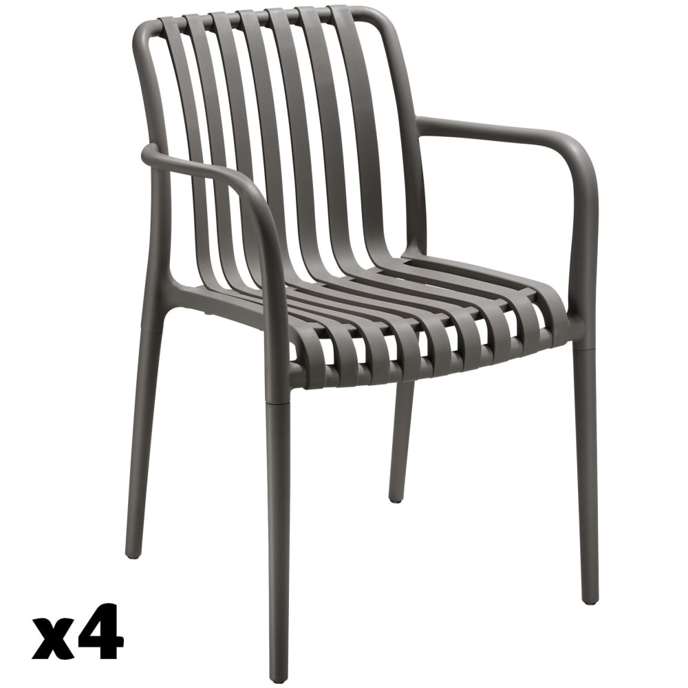 Lot 4 chaises de jardin empilables et résistantes aux intempéries gris