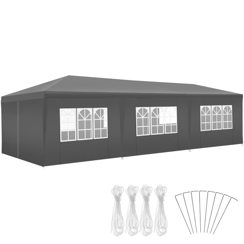 Pavillon 9x3m avec 8 faces latérales amovibles imperméable gris