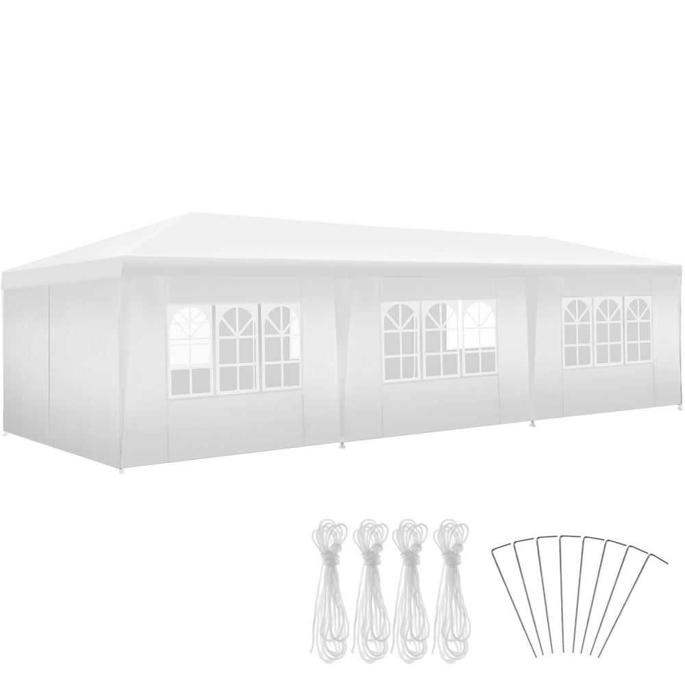 Pavillon 9x3m avec 8 faces latérales amovibles imperméable blanc