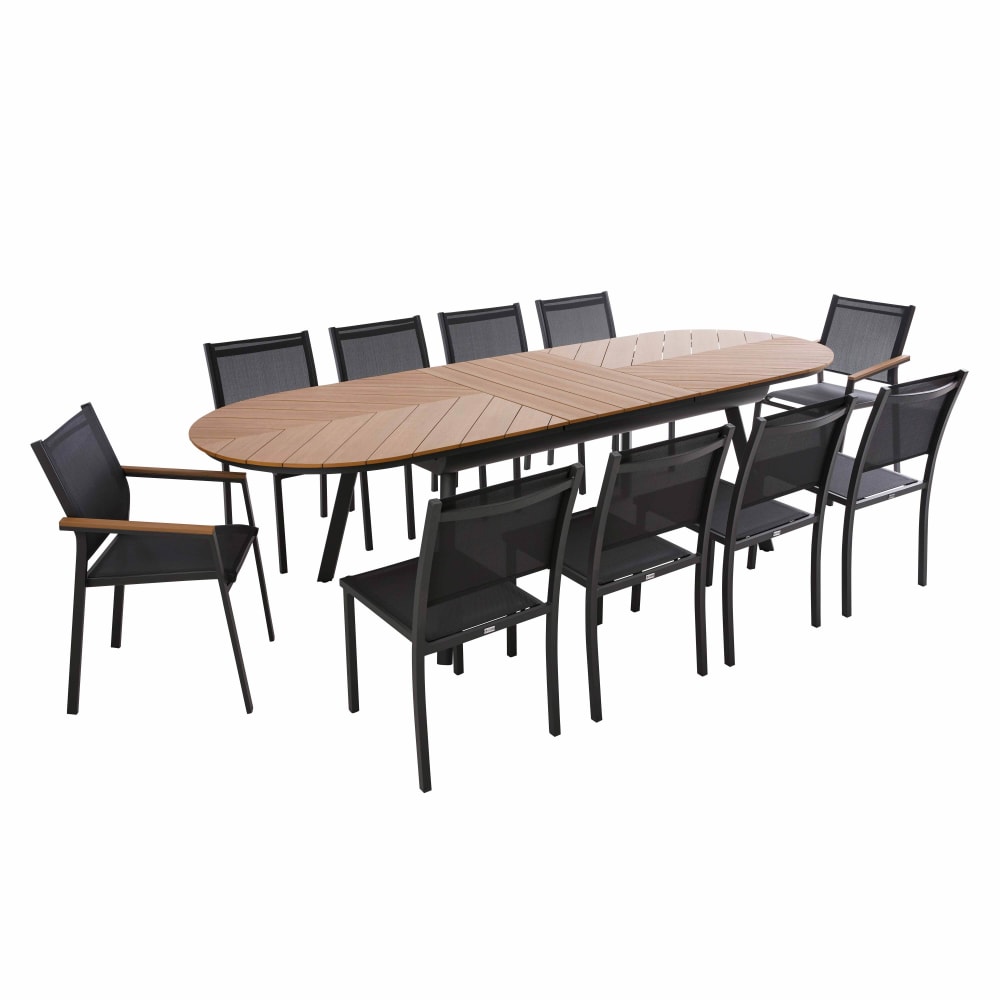 Ensemble table extensible 220/280 cm et 10 chaises de jardin