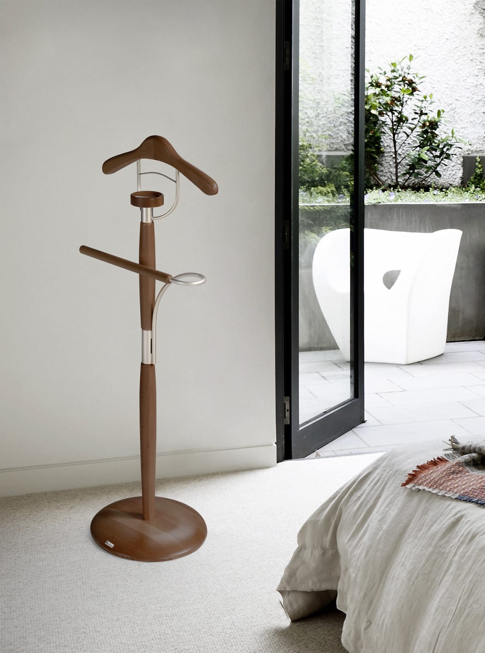 Valet de nuit en bois de hêtre noyer 110x45x32 cm