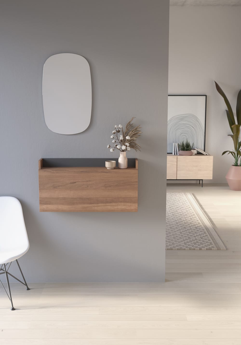 Bureau mural 1 porte en mélamine noyer et graphite 42x80x47 cm