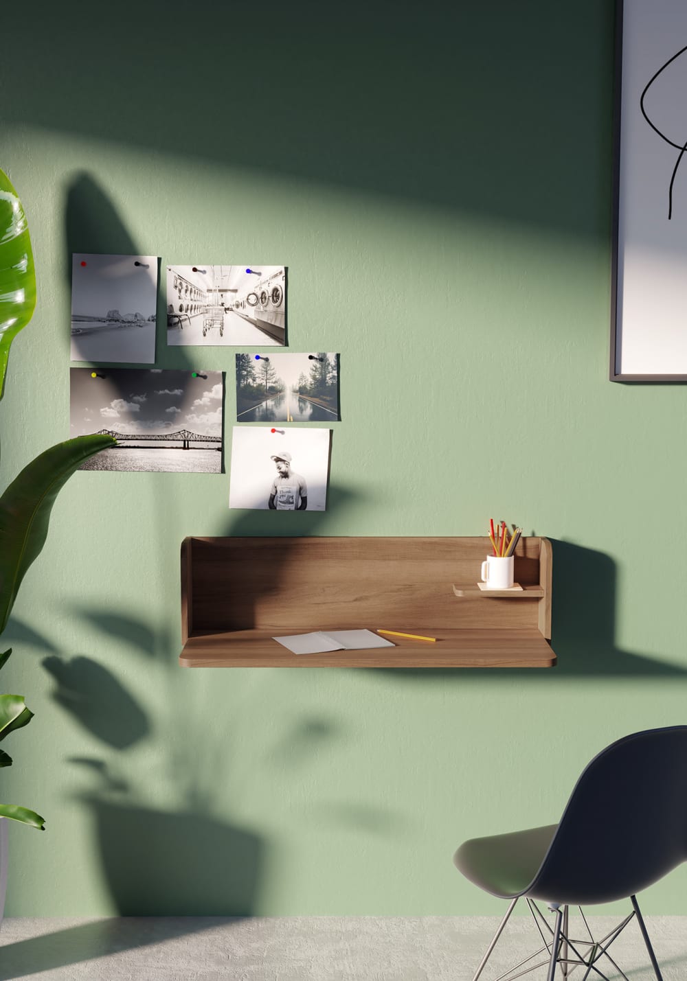 Wand-Schreibtisch aus Melamin in Nussbaum 25x90x35 cm - Maisons