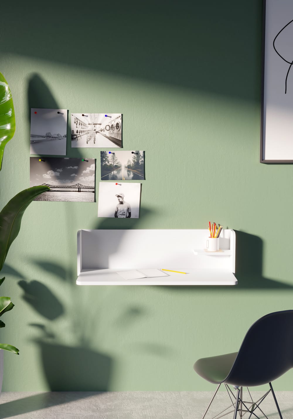 Bureau mural en mélaminé blanc 25x90x35 cm