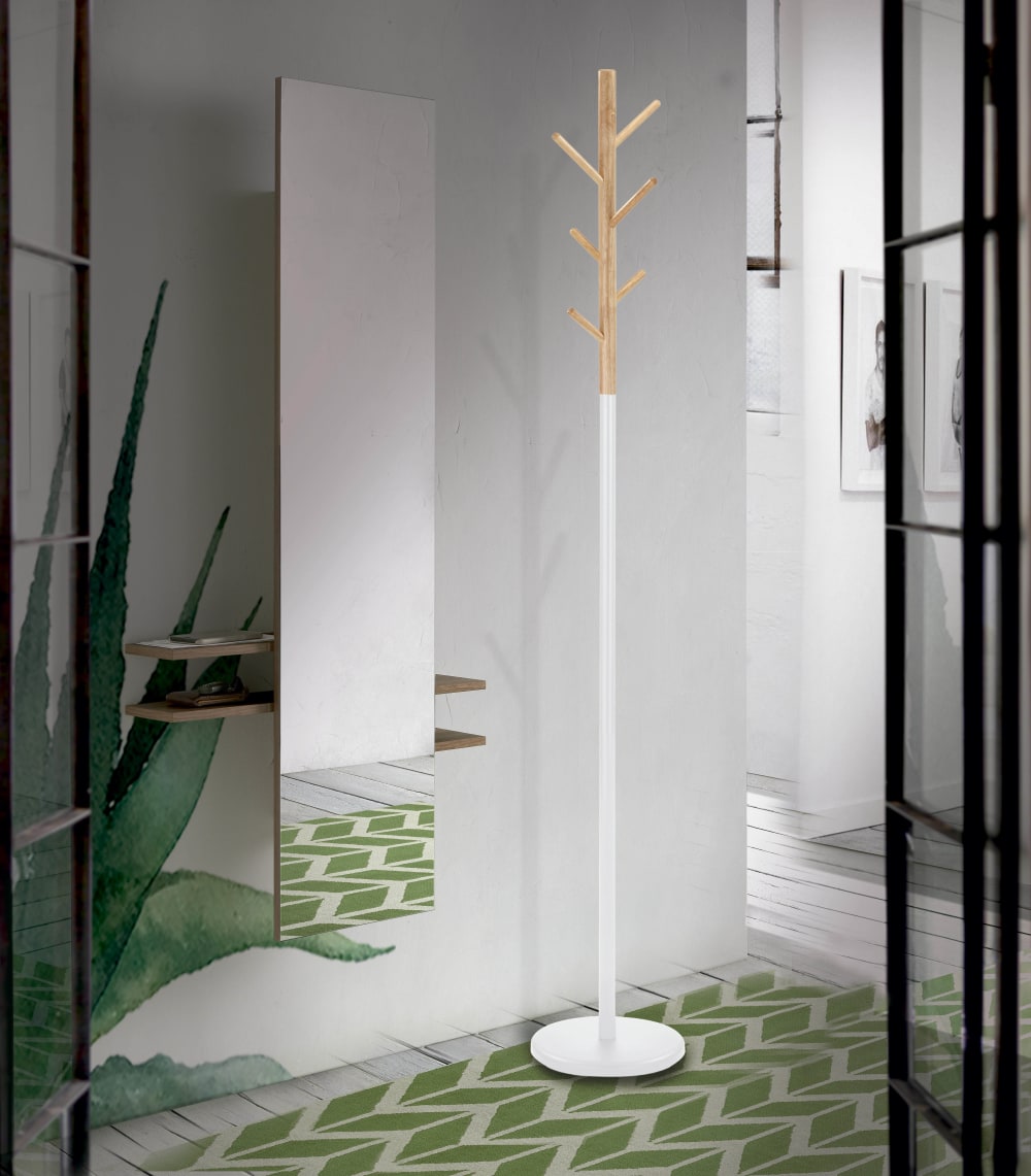 Portemanteau en bois et métal chêne et blanc 178x28x28 cm - Maisons du Monde