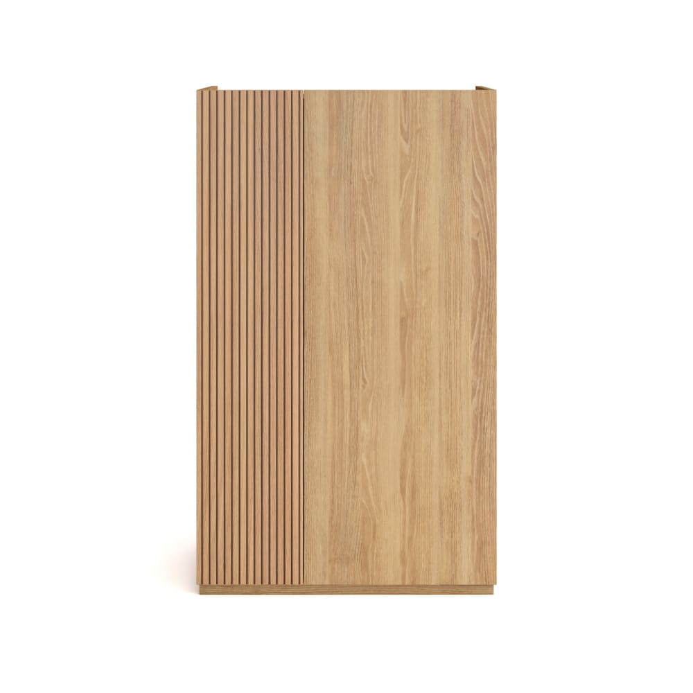 Meuble à chaussures mélaminé chêne doré porte effet lattes 122x70x35