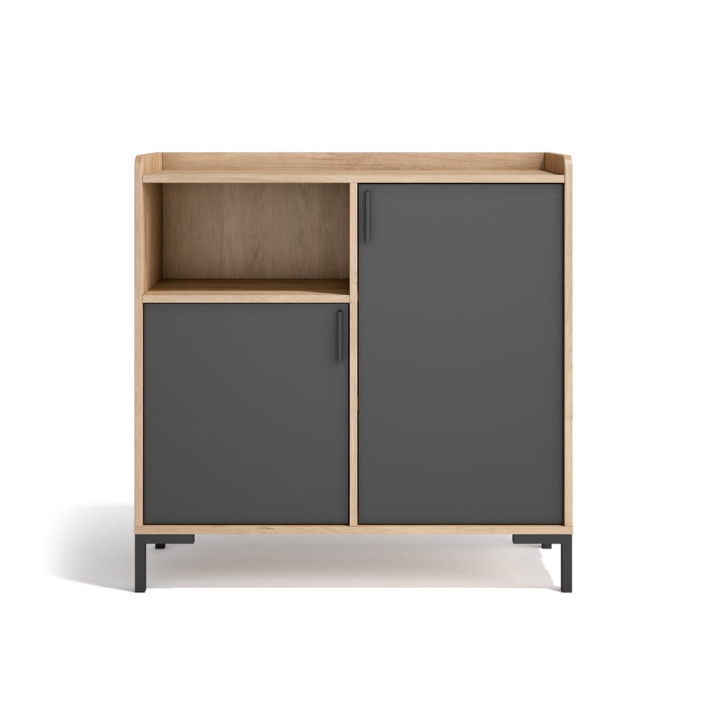 Buffet d’entrée en mélaminé chêne clair et graphite 88x90x33 cm