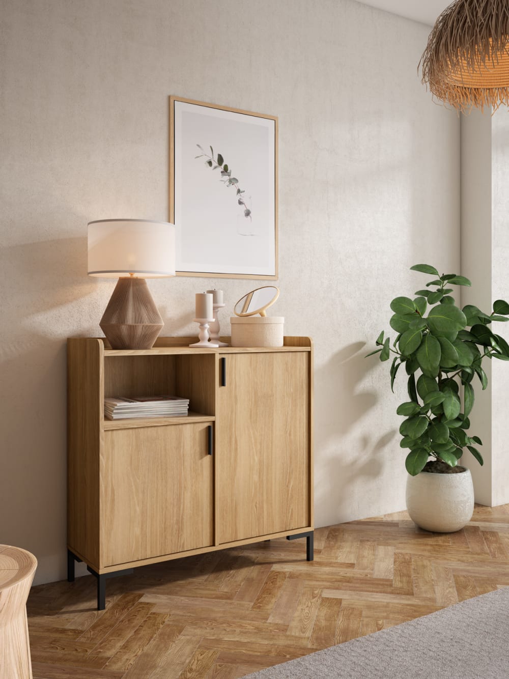 Flurschrank aus Melamin in Gold-Eiche 88x90x33 cm - Maisons Du