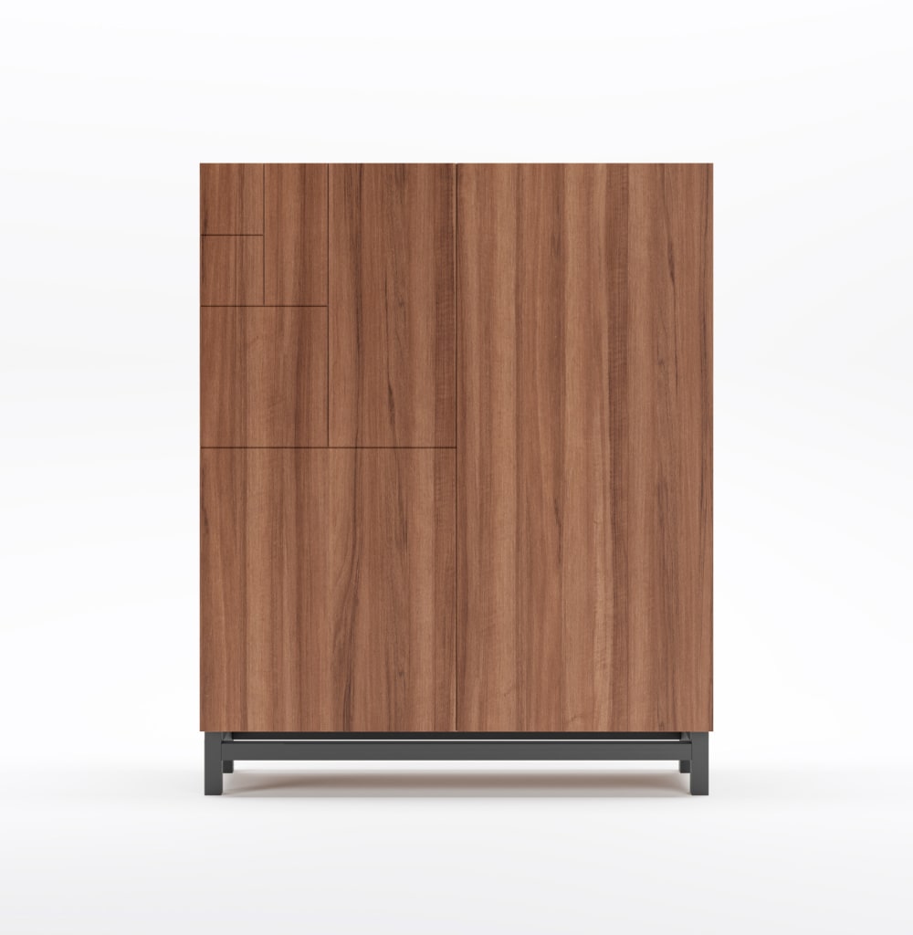 Meuble à chaussures en mélaminé noyer pieds graphite 112x90x27 cm