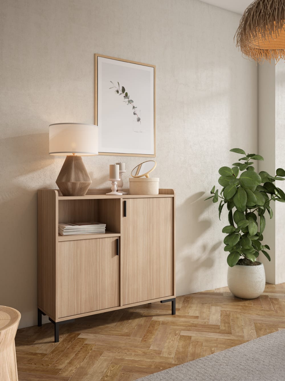 Flurschrank aus Melamin in Hell-Nussbaum 88x90x33 cm - Maisons Du