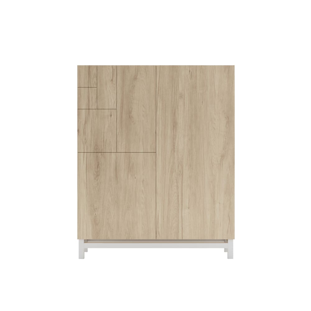 Meuble à chaussures en mélaminé chêne clair pieds blancs 112x90x27 cm