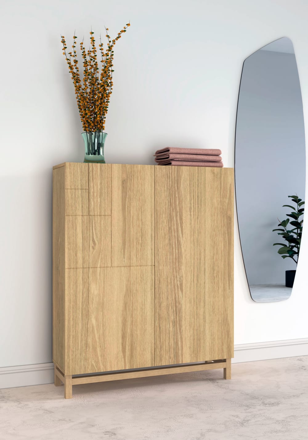 Schuhschrank aus Melamin in Gold-Eiche 112x90x27 cm - Maisons Du
