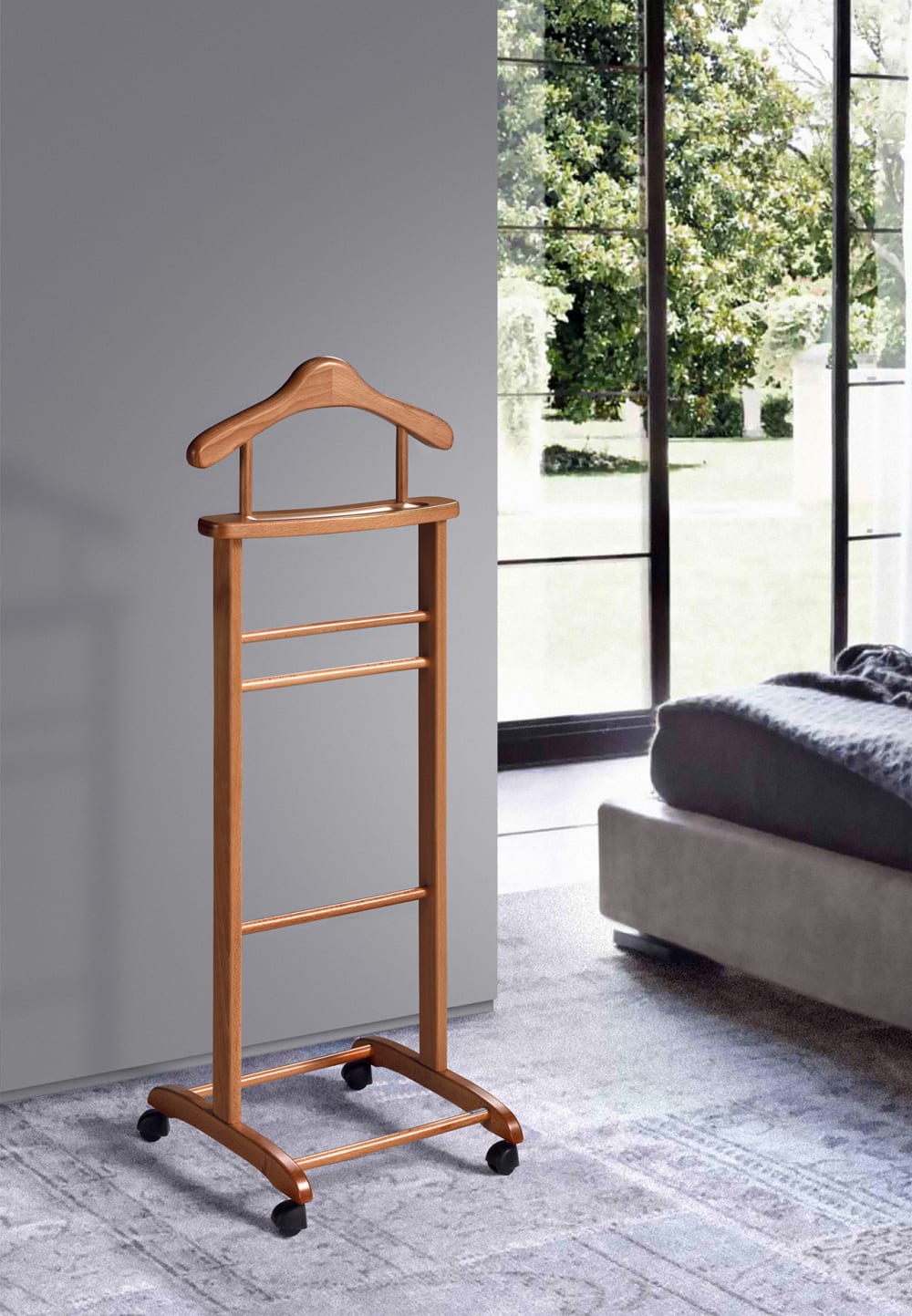 Valet de nuit en bois de hêtre cerisier 110x45x34 cm