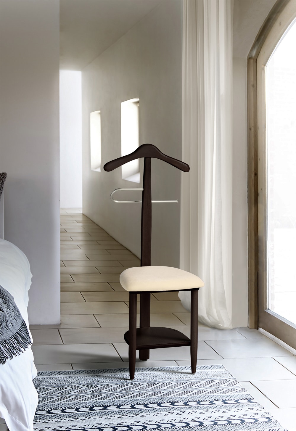 Chaise-valet de nuit en bois de hêtre wengé 105x45x41 cm