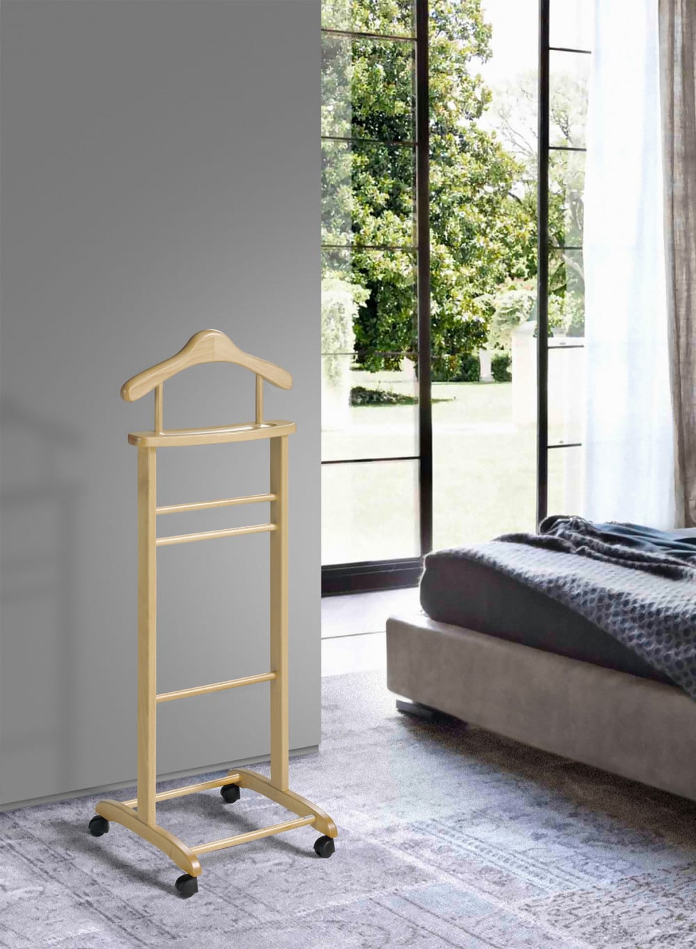 Valet de nuit en bois de hêtre naturel 110x45x34 cm