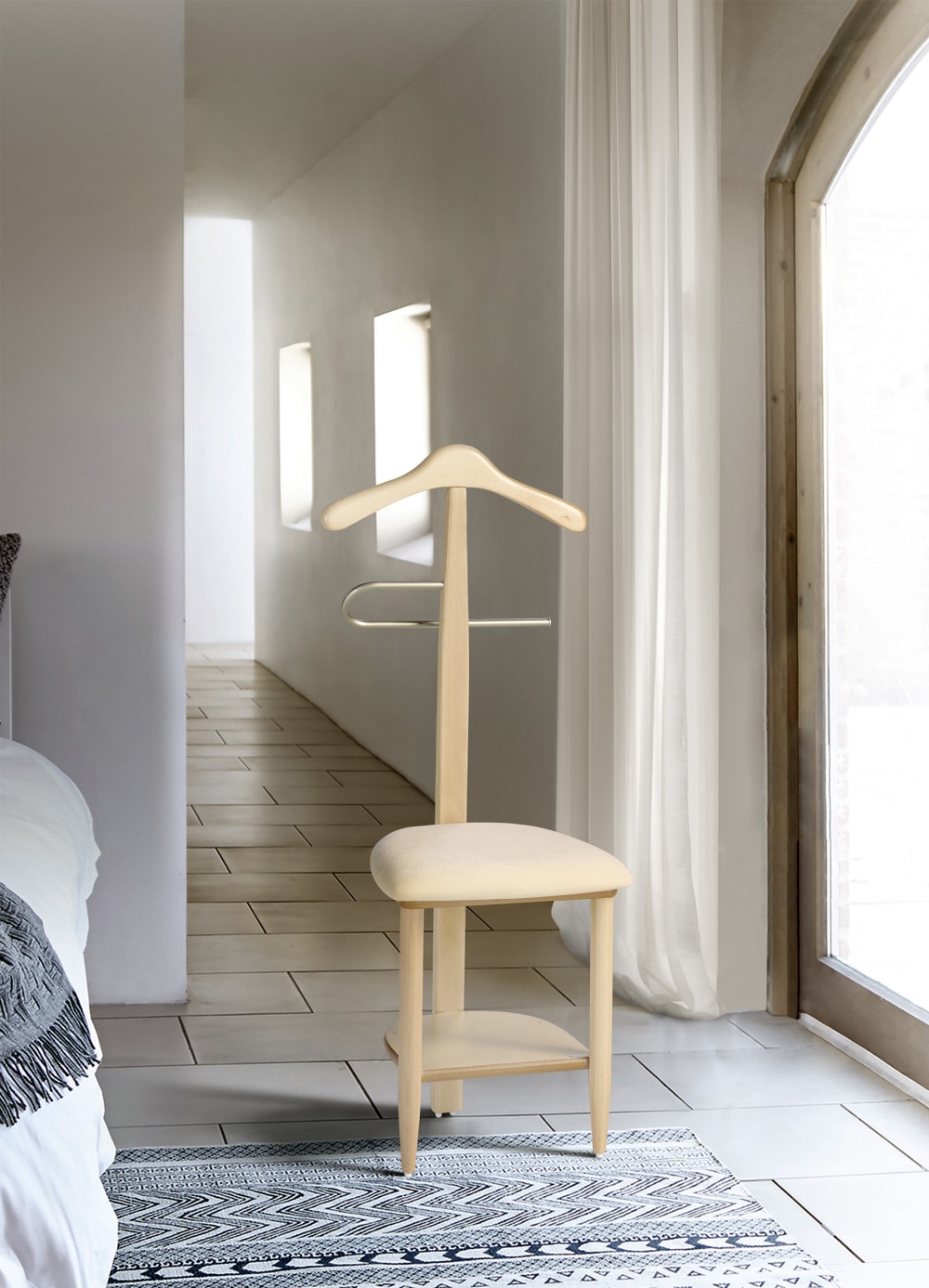 Chaise-valet de nuit en bois de hêtre chêne 105x45x41 cm