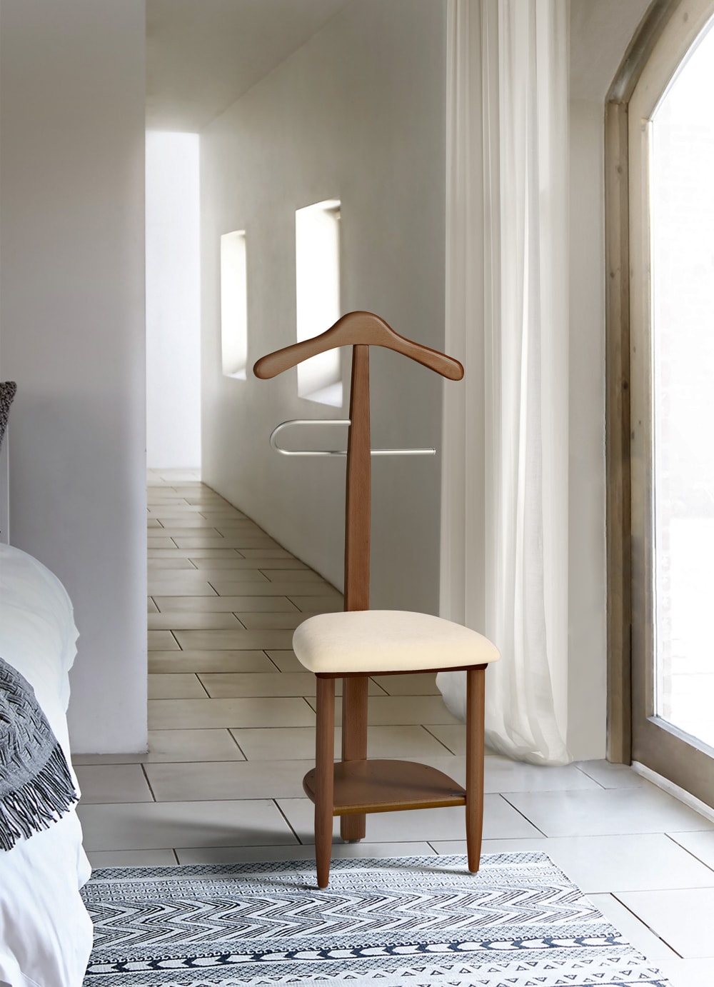 Chaise-valet de nuit en bois de hêtre noyer 105x45x41 cm