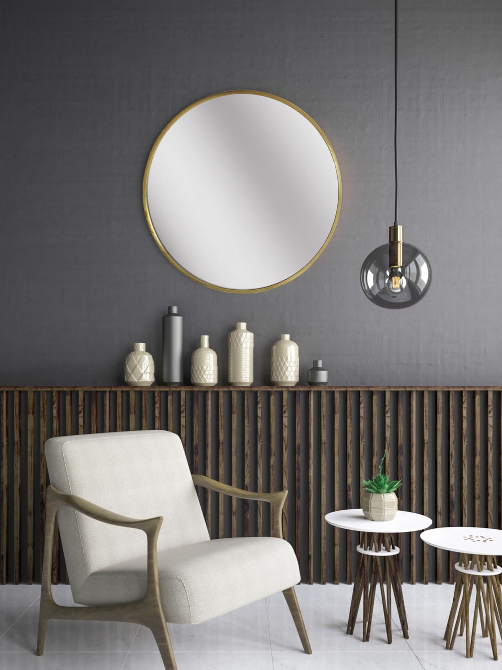 Miroir rond en aluminium doré 60x60x5 cm — vue 3