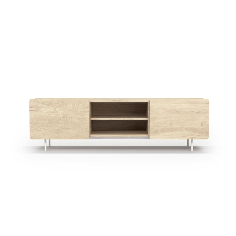 mueble tv melamina roble claro patas blanco 54x180x44 cm