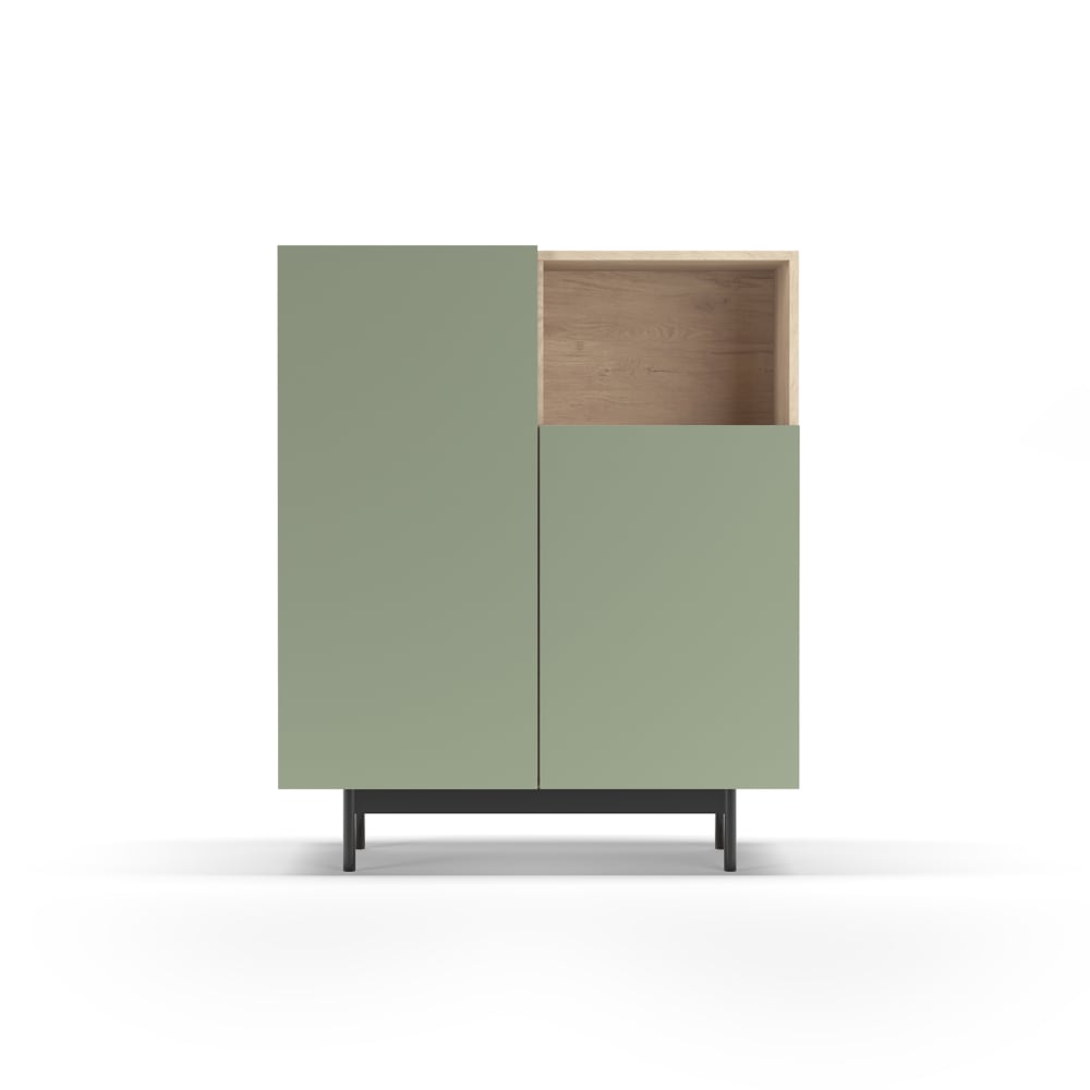 Herdasa Sideboard mit 1 Fach, Melamin Eiche - Grün, Füße in Graphit 110x90x34 style modern Braun Spanplatte
