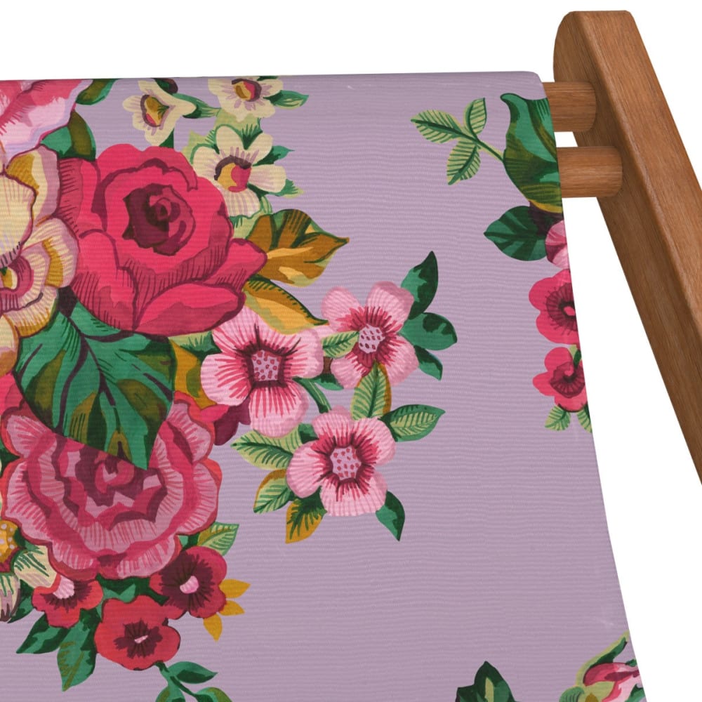 Chilienne pliante en hêtre lasuré et toile imprimé fleuri lila